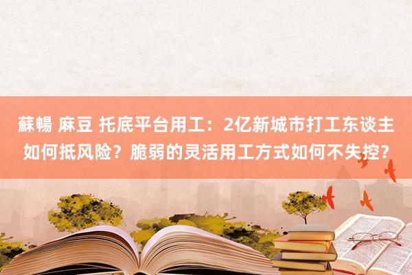 蘇暢 麻豆 托底平台用工：2亿新城市打工东谈主如何抵风险？脆弱的灵活用工方式如何不失控？