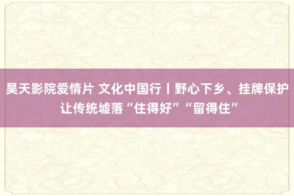 昊天影院爱情片 文化中国行丨野心下乡、挂牌保护 让传统墟落“住得好”“留得住”