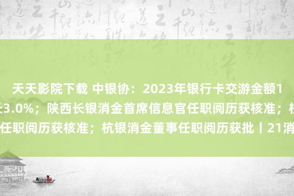 天天影院下载 中银协：2023年银行卡交游金额1073.9万亿元，同比增长3.0%；陕西长银消金首席信息官任职阅历获核准；杭银消金董事任职阅历获批丨21消耗金融参考