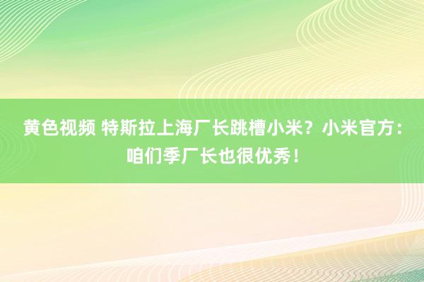 黄色视频 特斯拉上海厂长跳槽小米？小米官方：咱们季厂长也很优秀！