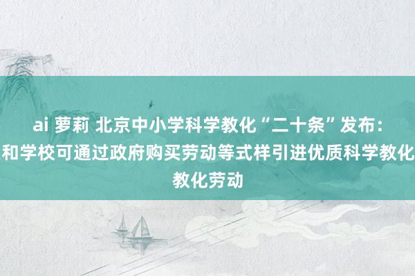 ai 萝莉 北京中小学科学教化“二十条”发布：各区和学校可通过政府购买劳动等式样引进优质科学教化劳动