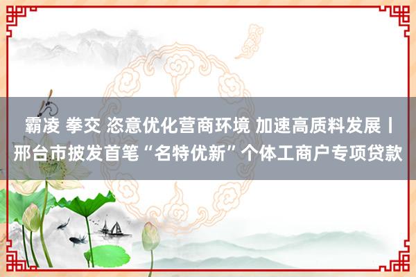 霸凌 拳交 恣意优化营商环境 加速高质料发展丨邢台市披发首笔“名特优新”个体工商户专项贷款